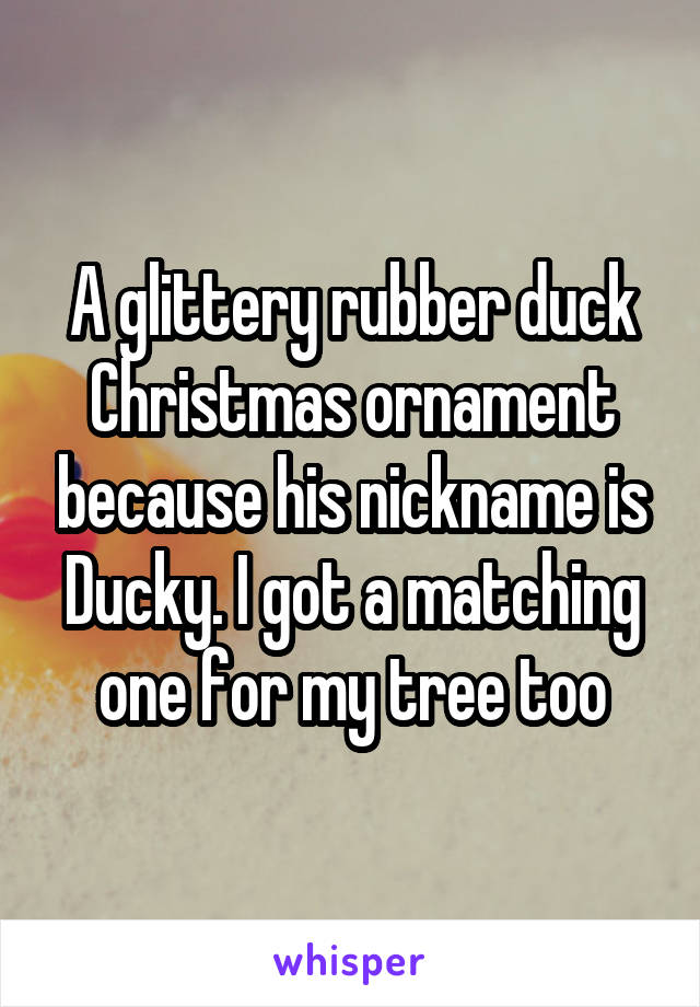 A glittery rubber duck Christmas ornament because his nickname is Ducky. I got a matching one for my tree too