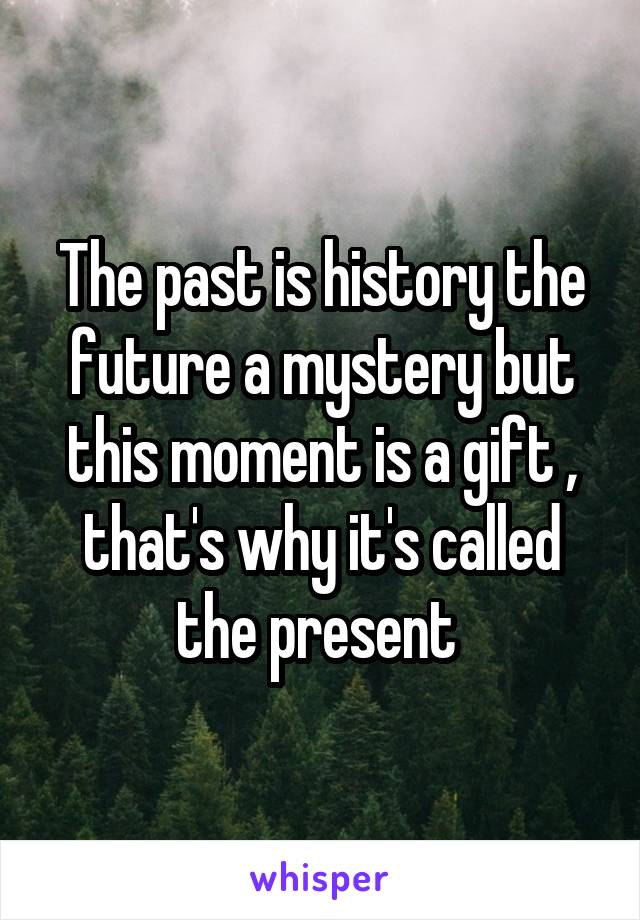 The past is history the future a mystery but this moment is a gift , that's why it's called the present 