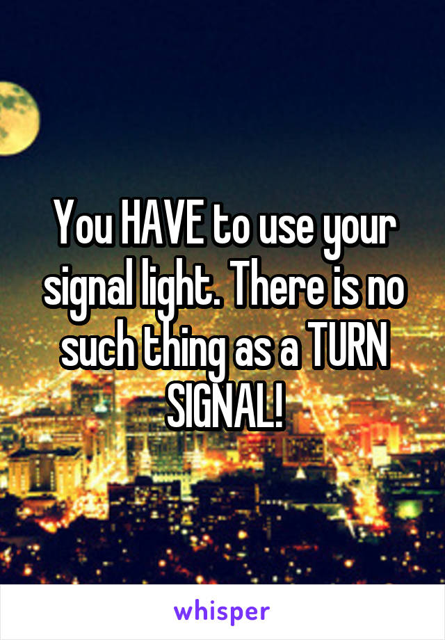You HAVE to use your signal light. There is no such thing as a TURN SIGNAL!