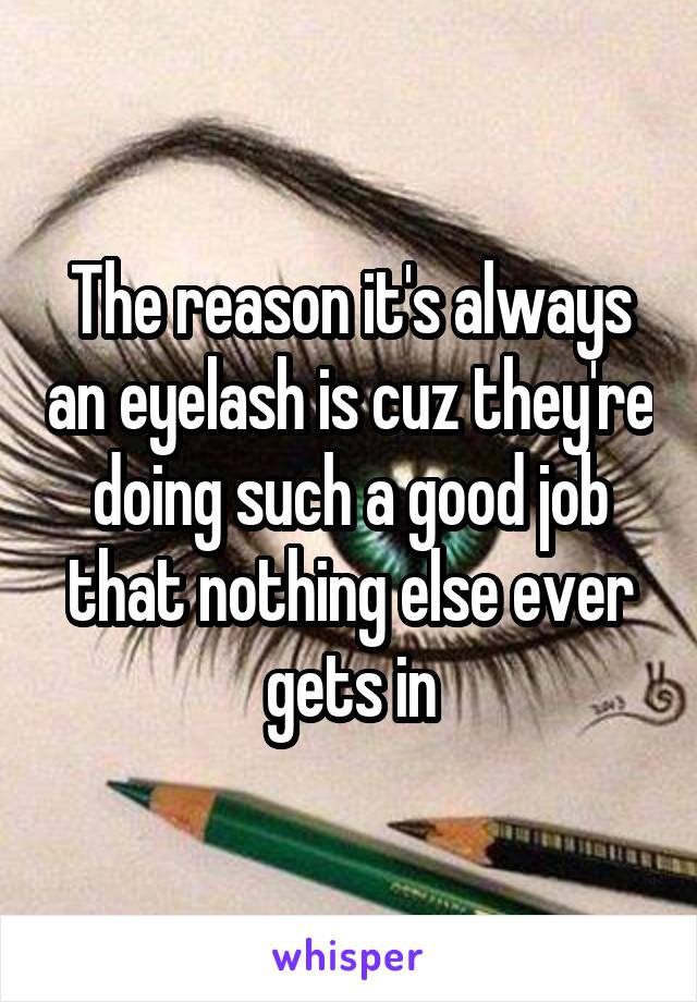 The reason it's always an eyelash is cuz they're doing such a good job that nothing else ever gets in