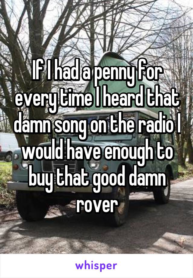 If I had a penny for every time I heard that damn song on the radio I would have enough to buy that good damn rover