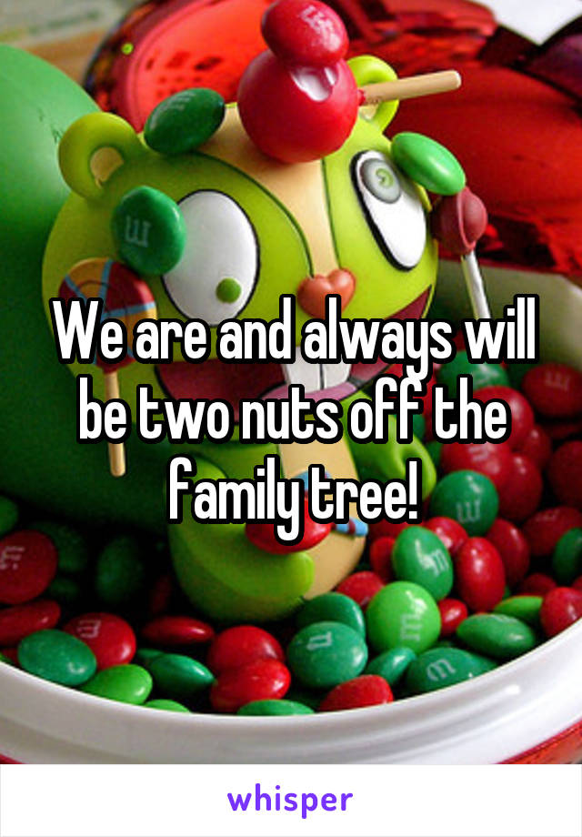 We are and always will be two nuts off the family tree!