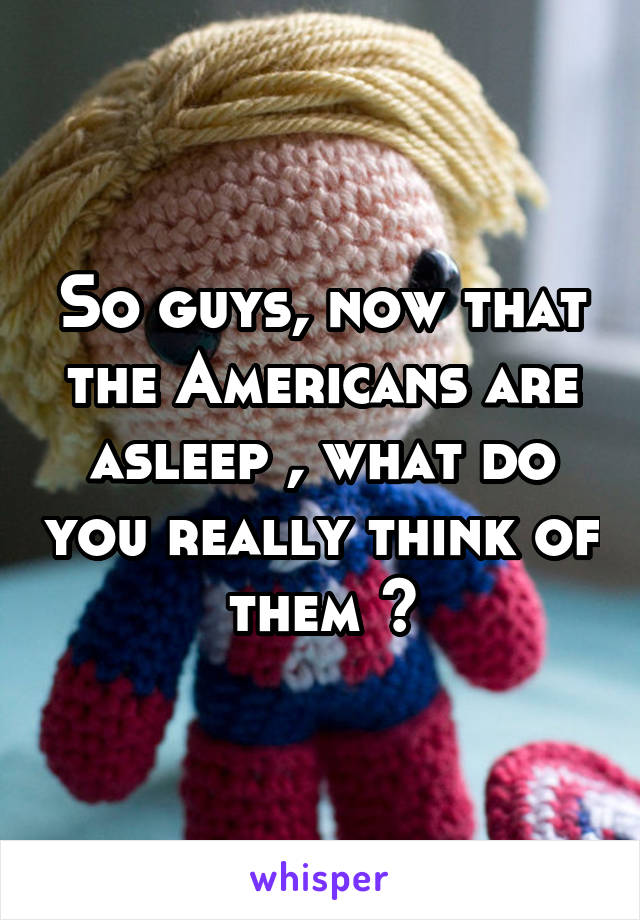 So guys, now that the Americans are asleep , what do you really think of them ?