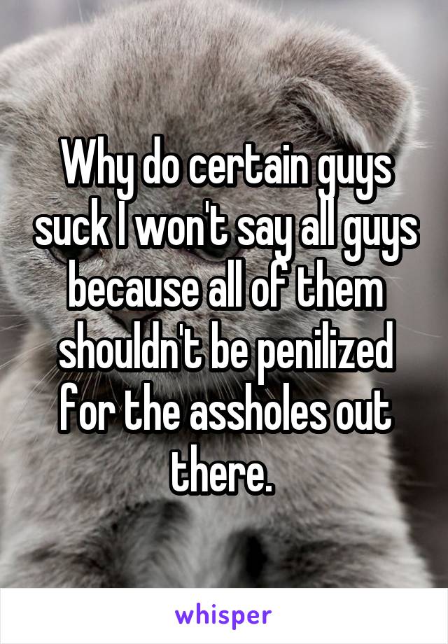 Why do certain guys suck I won't say all guys because all of them shouldn't be penilized for the assholes out there. 