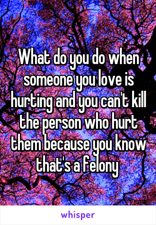 What do you do when someone you love is hurting and you can't kill the person who hurt them because you know that's a felony 