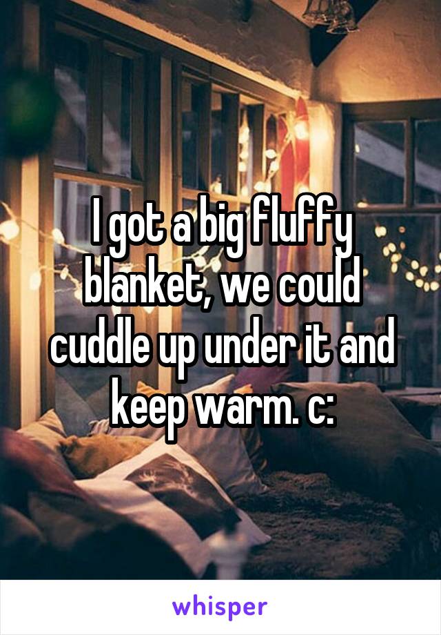 I got a big fluffy blanket, we could cuddle up under it and keep warm. c: