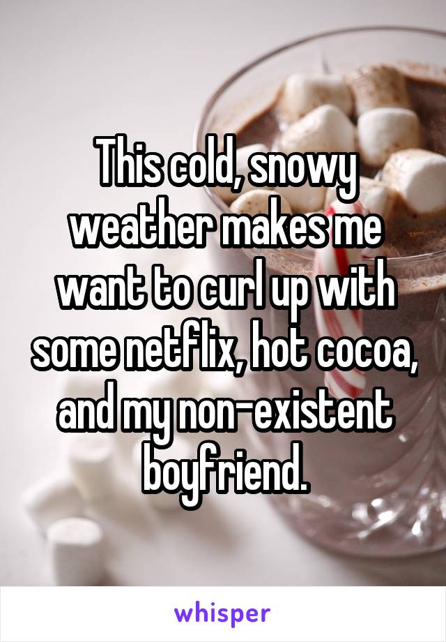This cold, snowy weather makes me want to curl up with some netflix, hot cocoa, and my non-existent boyfriend.