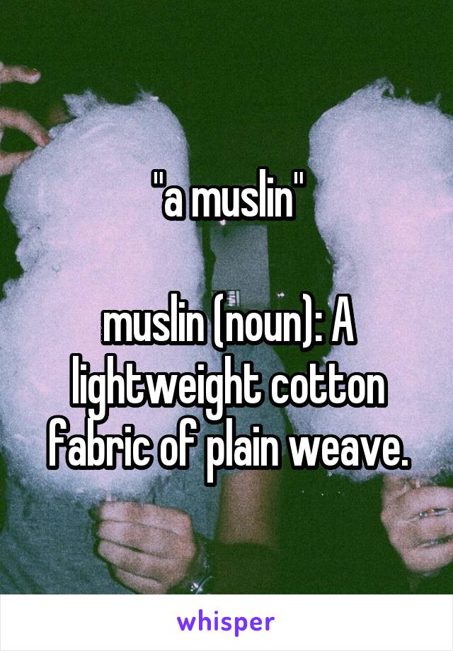 "a muslin"

muslin (noun): A lightweight cotton fabric of plain weave.