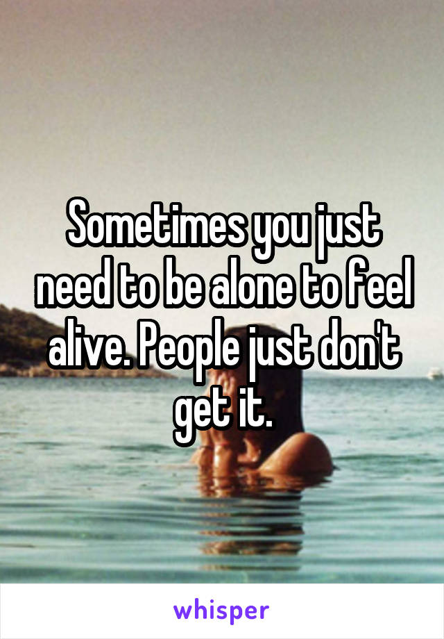 Sometimes you just need to be alone to feel alive. People just don't get it.