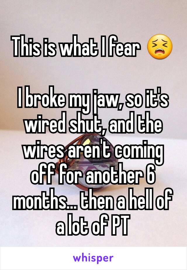 This is what I fear 😣

I broke my jaw, so it's wired shut, and the wires aren't coming off for another 6 months... then a hell of a lot of PT