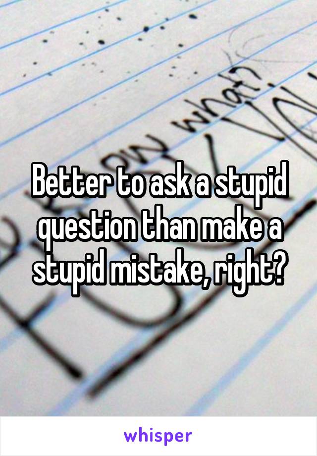 Better to ask a stupid question than make a stupid mistake, right?