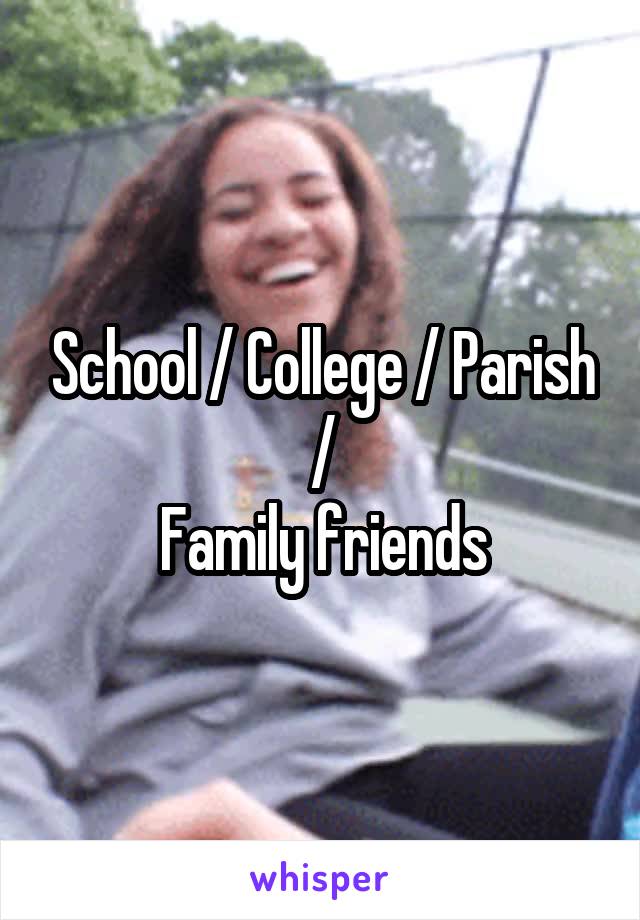 School / College / Parish /
Family friends