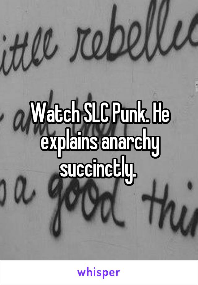 Watch SLC Punk. He explains anarchy succinctly. 