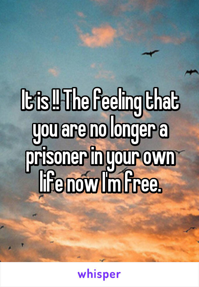 It is !! The feeling that you are no longer a prisoner in your own life now I'm free.