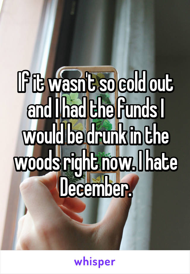 If it wasn't so cold out and I had the funds I would be drunk in the woods right now. I hate December.