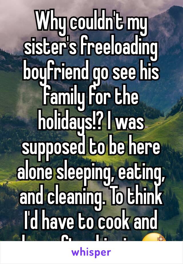 Why couldn't my sister's freeloading boyfriend go see his family for the holidays!? I was supposed to be here alone sleeping, eating, and cleaning. To think I'd have to cook and clean after him is 😡
