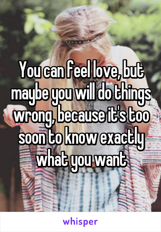 You can feel love, but maybe you will do things wrong, because it's too soon to know exactly what you want