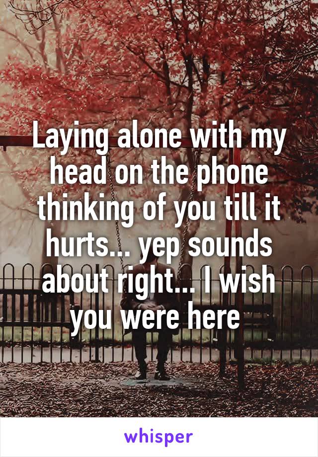 Laying alone with my head on the phone thinking of you till it hurts... yep sounds about right... I wish you were here 