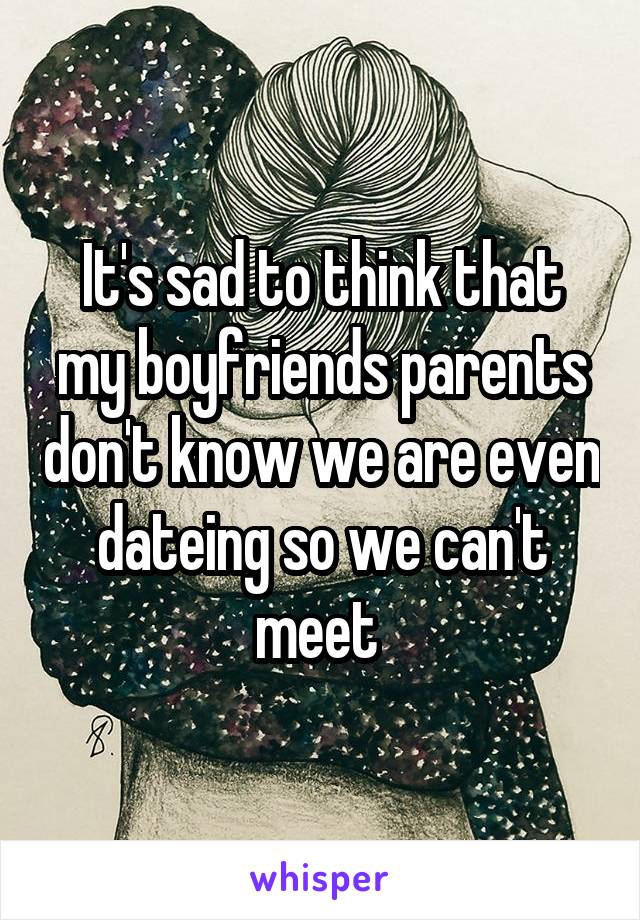 It's sad to think that my boyfriends parents don't know we are even dateing so we can't meet 