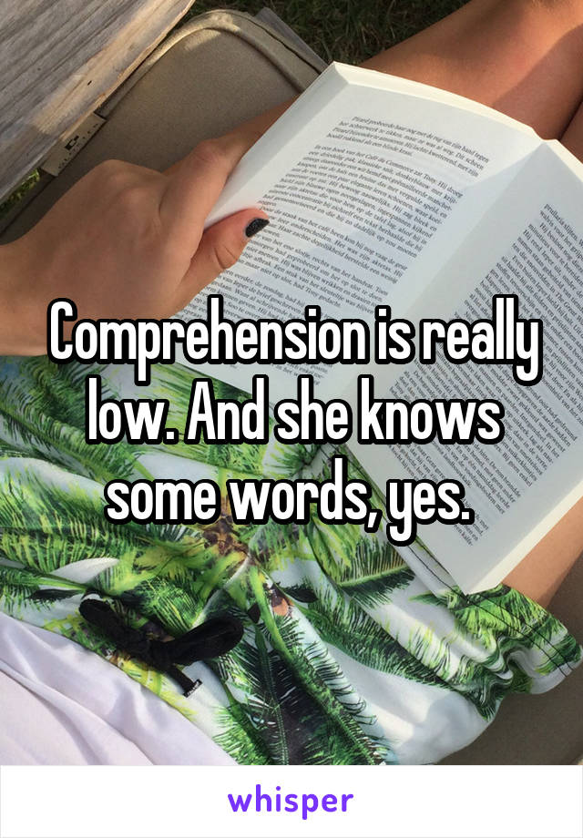 Comprehension is really low. And she knows some words, yes. 