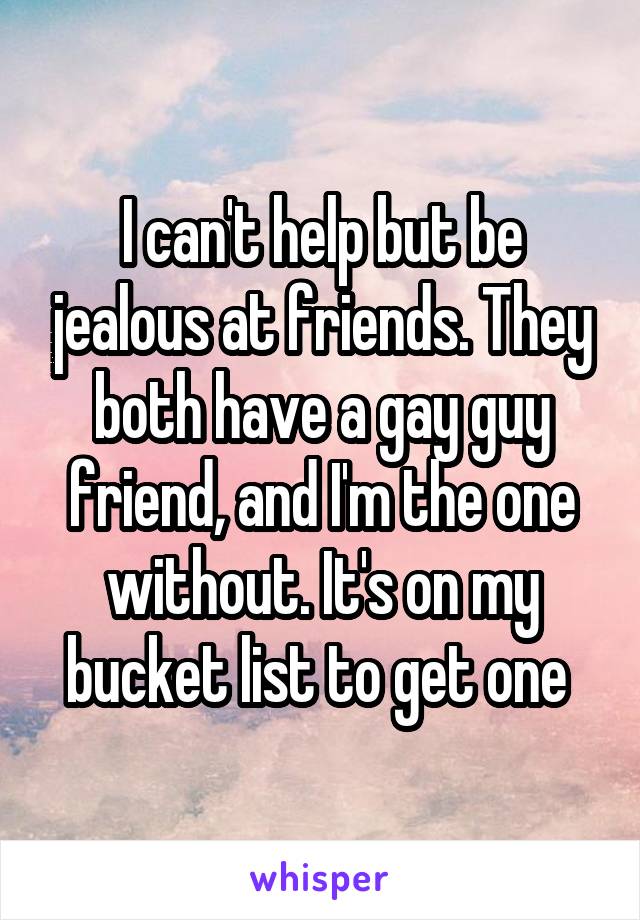 I can't help but be jealous at friends. They both have a gay guy friend, and I'm the one without. It's on my bucket list to get one 