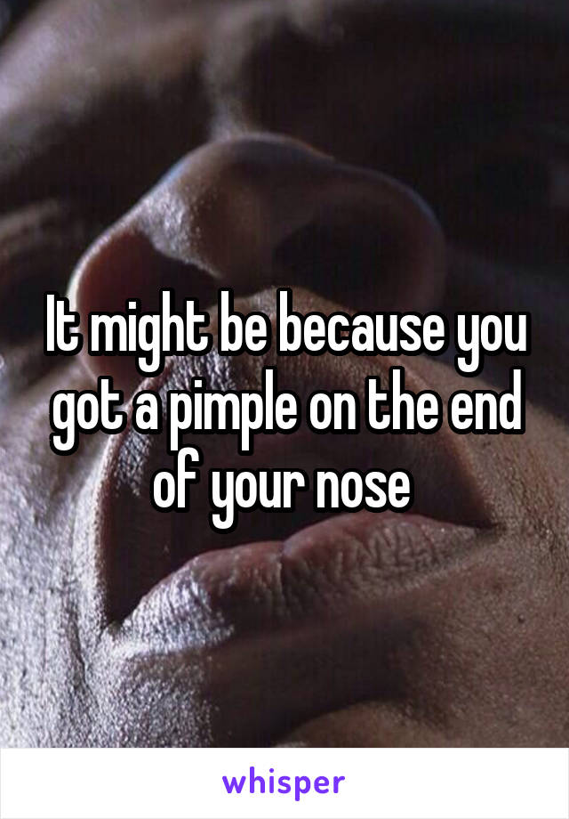 It might be because you got a pimple on the end of your nose 