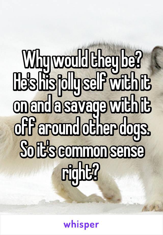 Why would they be? He's his jolly self with it on and a savage with it off around other dogs. So it's common sense right? 