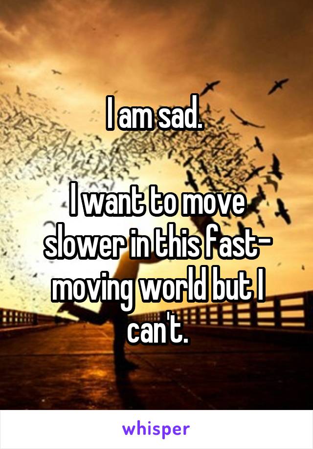 I am sad. 

I want to move slower in this fast- moving world but I can't.