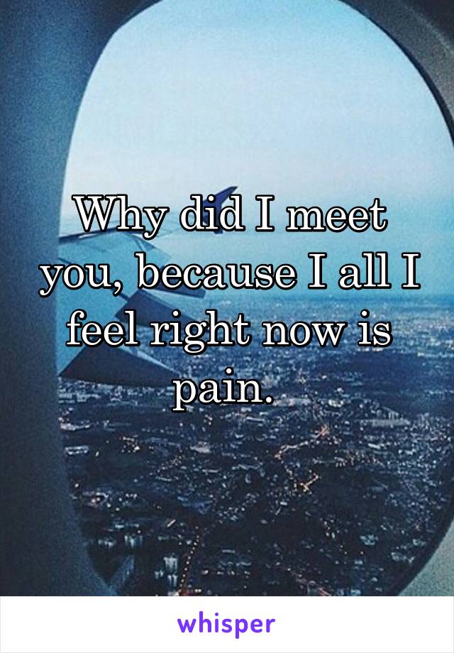 Why did I meet you, because I all I feel right now is pain. 
