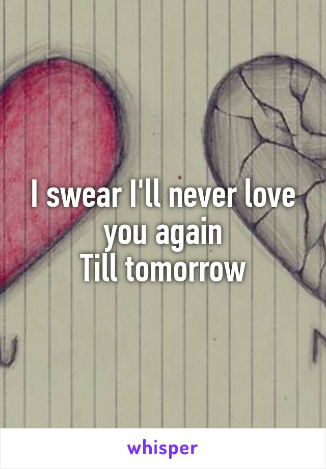 I swear I'll never love you again
Till tomorrow