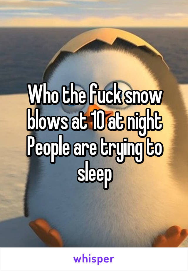 Who the fuck snow blows at 10 at night
People are trying to sleep