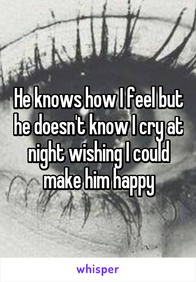 He knows how I feel but he doesn't know I cry at night wishing I could make him happy