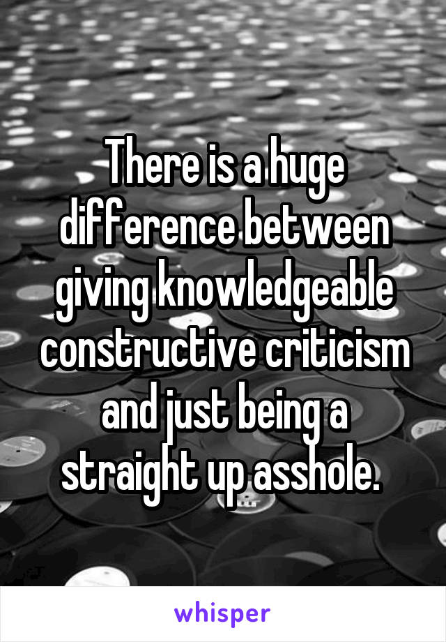 There is a huge difference between giving knowledgeable constructive criticism and just being a straight up asshole. 