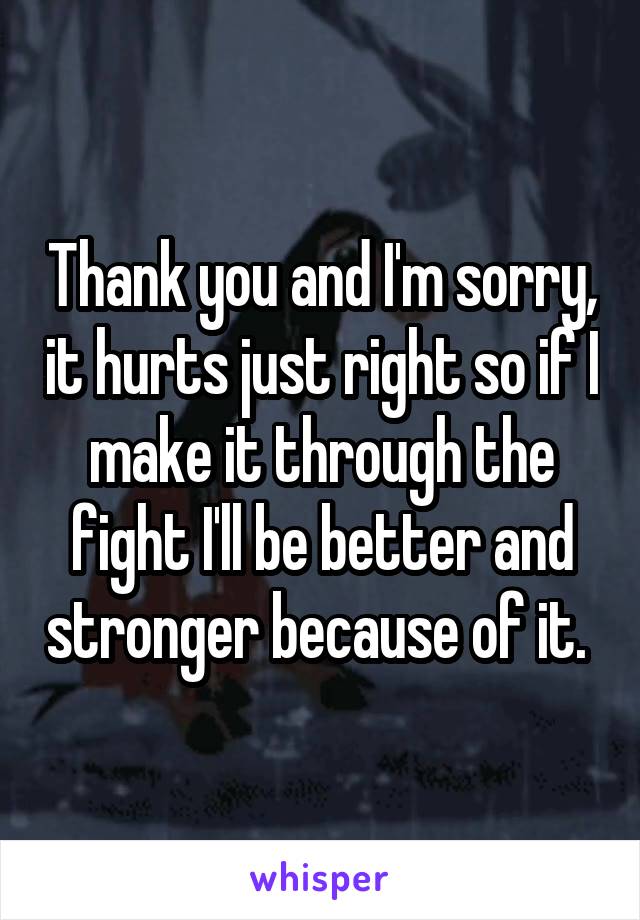 Thank you and I'm sorry, it hurts just right so if I make it through the fight I'll be better and stronger because of it. 