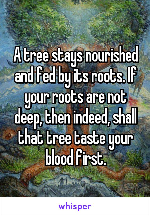 A tree stays nourished and fed by its roots. If your roots are not deep, then indeed, shall that tree taste your blood first.