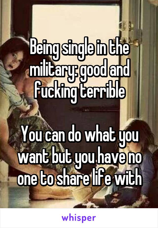 Being single in the military: good and fucking terrible

You can do what you want but you have no one to share life with