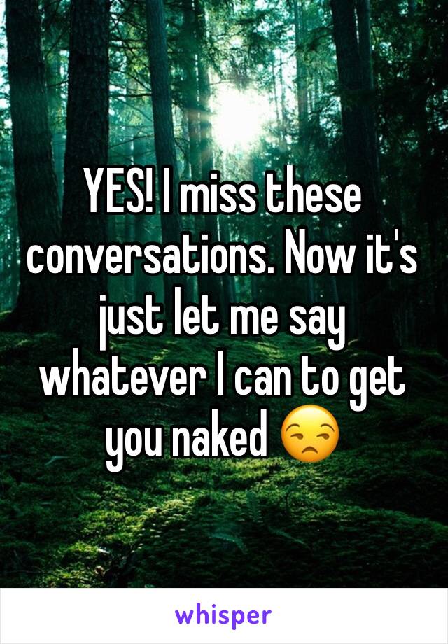 YES! I miss these conversations. Now it's just let me say whatever I can to get you naked 😒