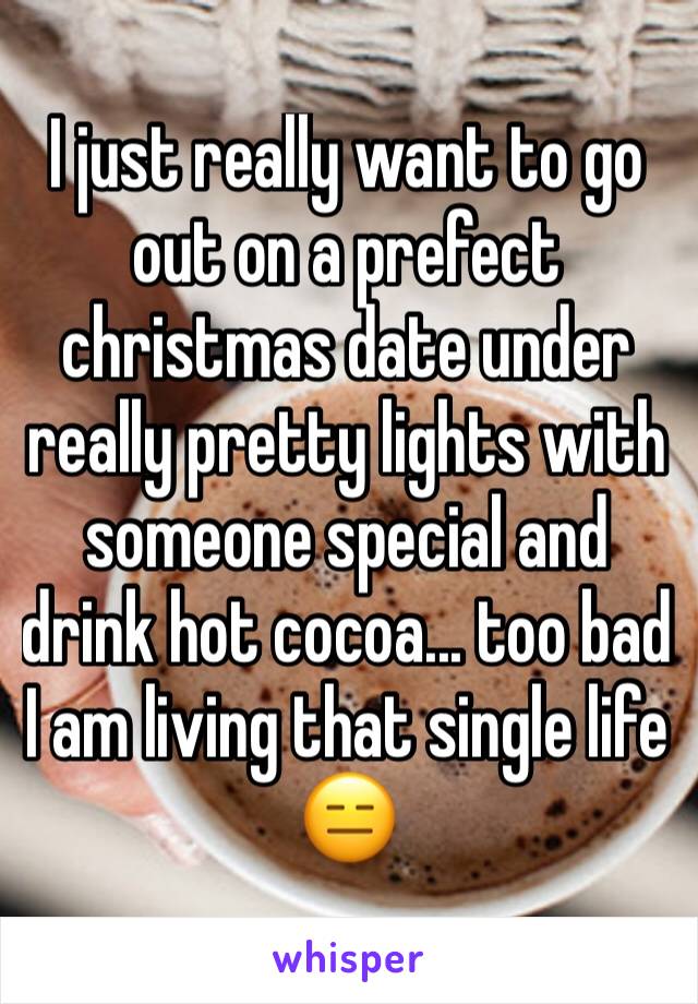 I just really want to go out on a prefect christmas date under really pretty lights with someone special and drink hot cocoa... too bad I am living that single life 😑