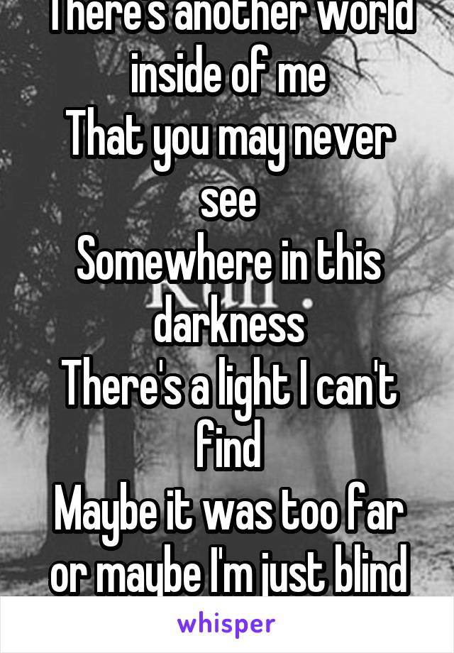 There's another world inside of me
That you may never see
Somewhere in this darkness
There's a light I can't find
Maybe it was too far or maybe I'm just blind
