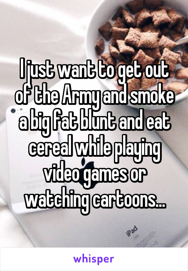 I just want to get out of the Army and smoke a big fat blunt and eat cereal while playing video games or watching cartoons...