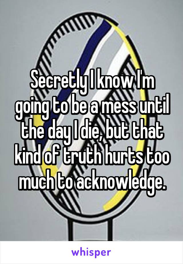 Secretly I know I'm going to be a mess until the day I die, but that kind of truth hurts too much to acknowledge.