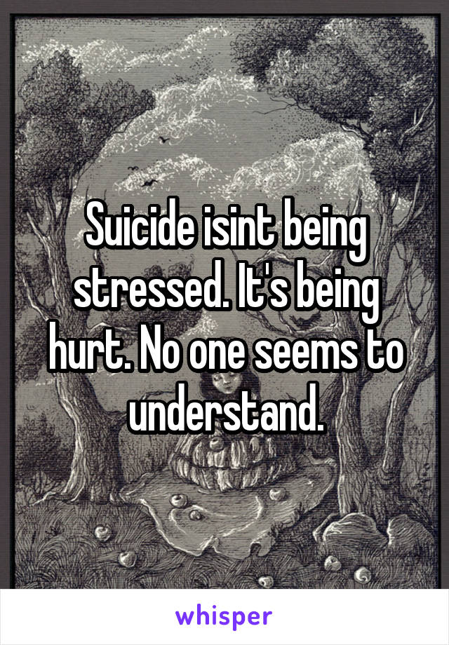 Suicide isint being stressed. It's being hurt. No one seems to understand.