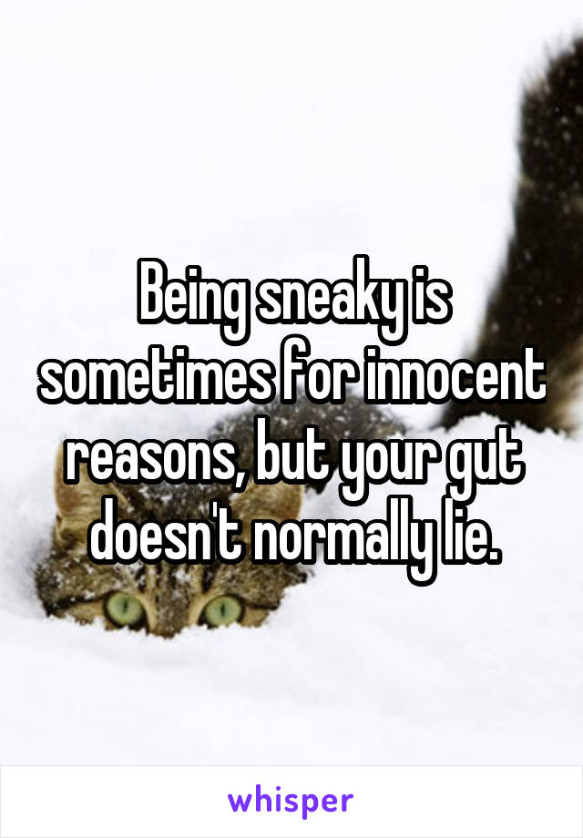 Being sneaky is sometimes for innocent reasons, but your gut doesn't normally lie.