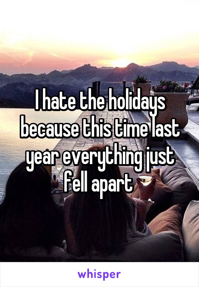 I hate the holidays because this time last year everything just fell apart 