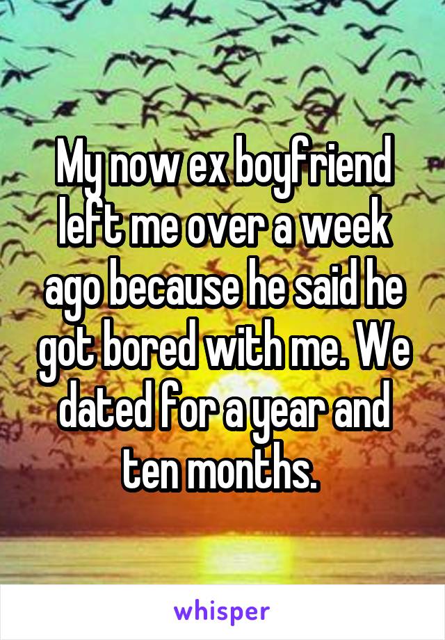 My now ex boyfriend left me over a week ago because he said he got bored with me. We dated for a year and ten months. 