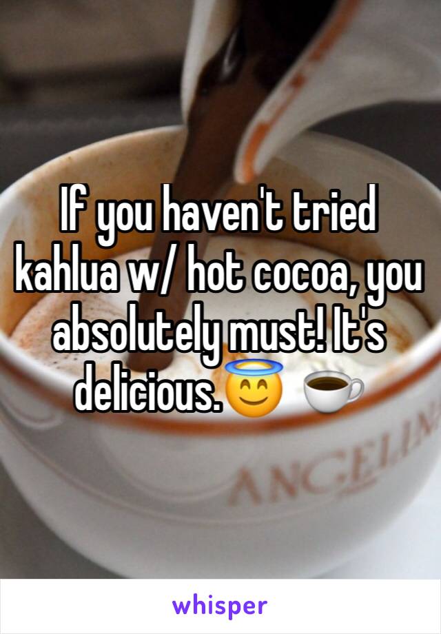 If you haven't tried kahlua w/ hot cocoa, you absolutely must! It's delicious.😇  ☕️