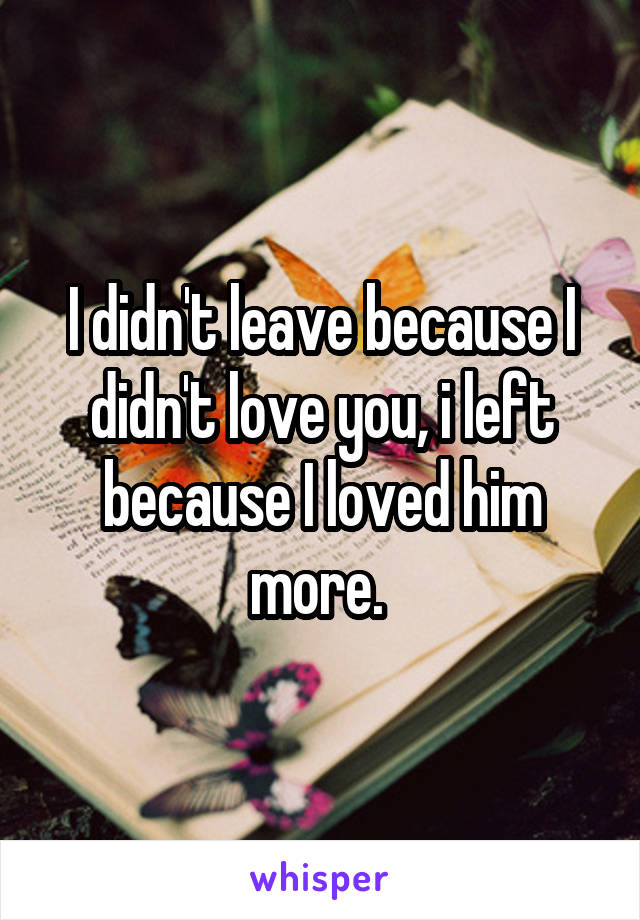 I didn't leave because I didn't love you, i left because I loved him more. 