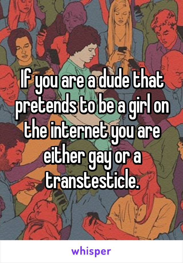 If you are a dude that pretends to be a girl on the internet you are either gay or a transtesticle.