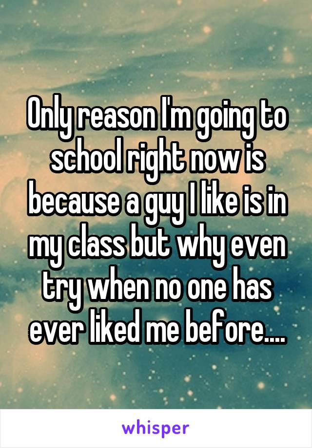 Only reason I'm going to school right now is because a guy I like is in my class but why even try when no one has ever liked me before....