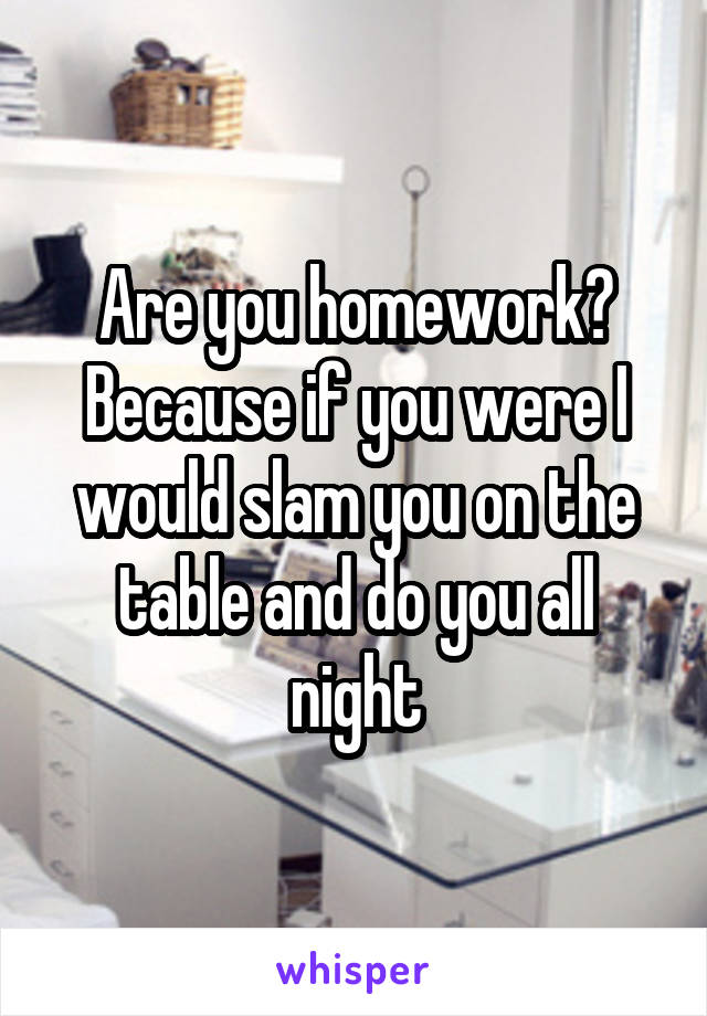 Are you homework? Because if you were I would slam you on the table and do you all night